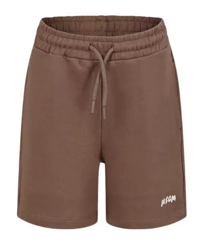 Msgm Elastic Waist Shorts In Brown