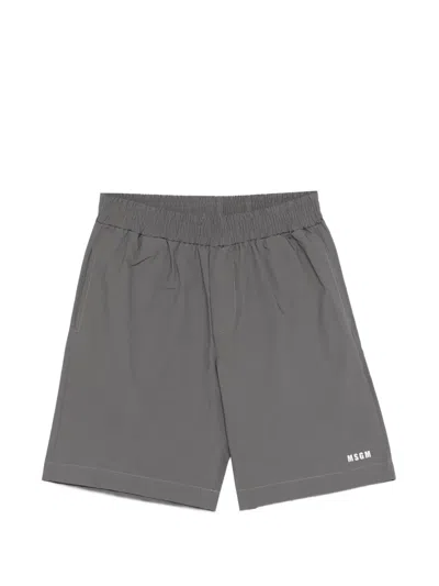 Msgm Kids' Elastic-waist Shorts In Gray