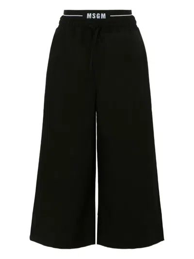 Msgm Kids' Elastic-waistband Logo-detail Trousers In Black