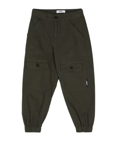 Msgm Kids' Elasticated-ankles Cotton Trousers In Black