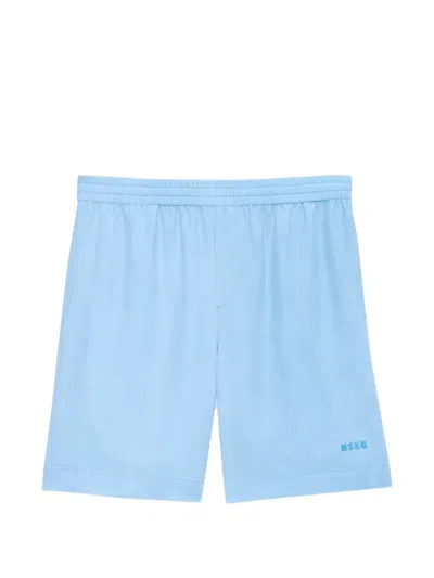 Msgm Elasticated-waist Logo-detail Shorts In Blue