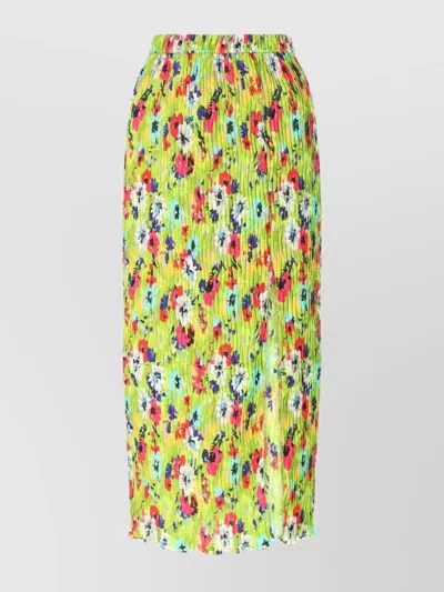 Msgm Elasticated Waistband Floral Print Pleated Skirt In Blue
