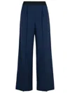Msgm Wide-leg Wool Pants Elastic Waistband In Navy