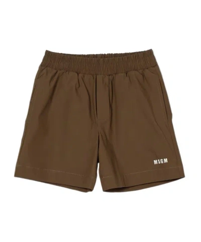 Msgm Kids' Elasticated-waist Shorts In Brown