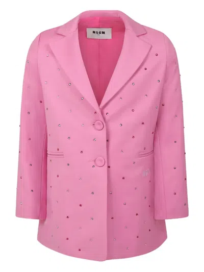 Msgm Kids' Embellished Blazer In Pink