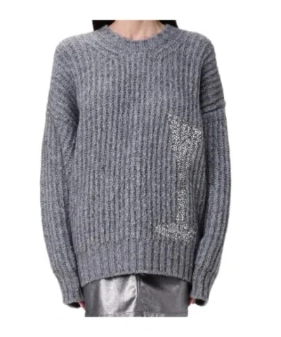 Msgm Embellished Crew-neck Jumper In Grey