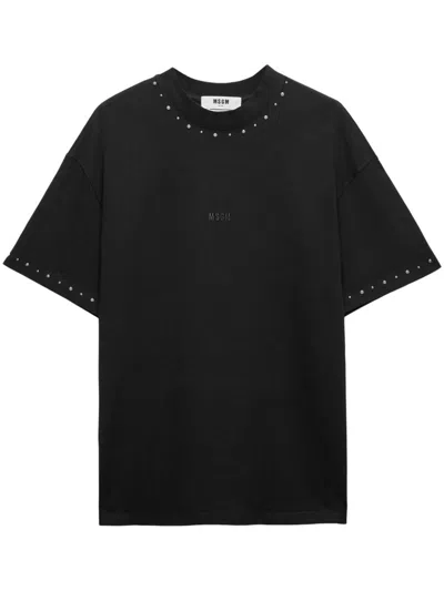 Msgm Embellished Logo-print T-shirt In Schwarz