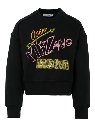 Msgm Kids' Embellished-logo Sweatshirt In Black