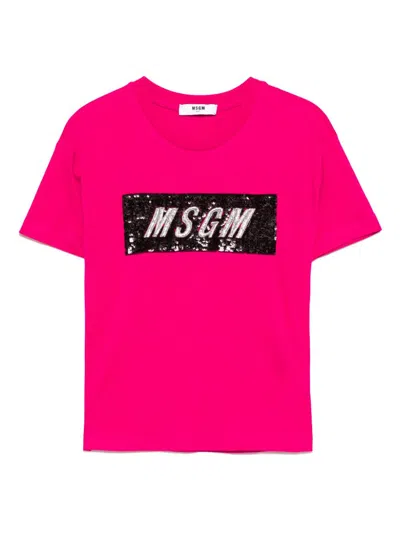 Msgm Kids' Emboridery T-shirt In Pink