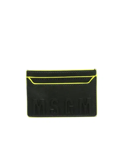 Msgm Embossed-logo Leather Card Holder In Black