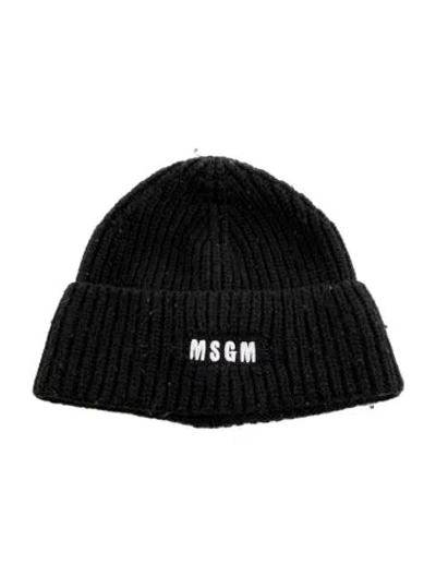 Pre-owned Msgm Embroidered Beanie Hat In Black