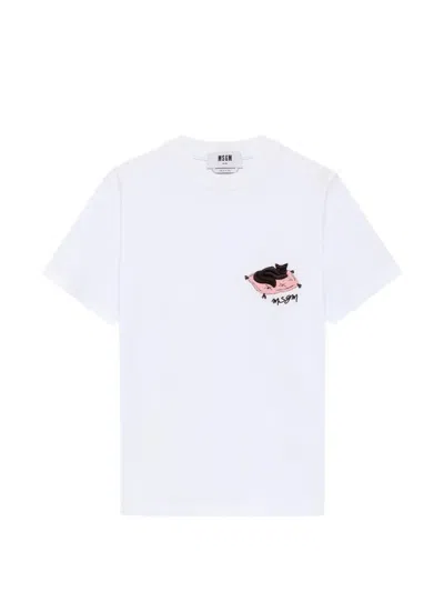 Msgm Embroidered Cat T-shirt In White