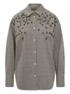 Msgm Plaid Shirt With Embroidery In Neutral