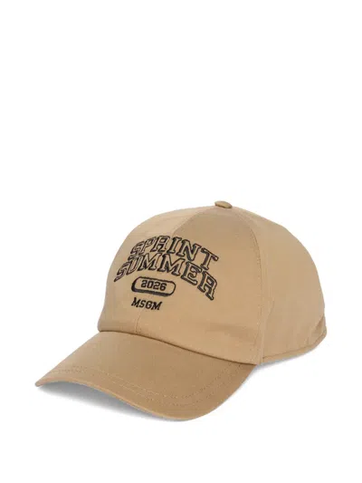 Msgm Embroidered-detail Baseball Cap In Brown