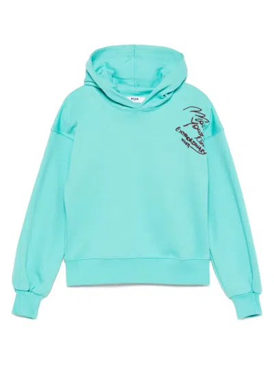 Msgm Kids' Embroidered-detail Hoodie In Blue
