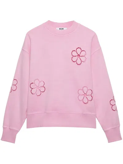 Msgm Embroidered-flower Sweatshirt In Pink