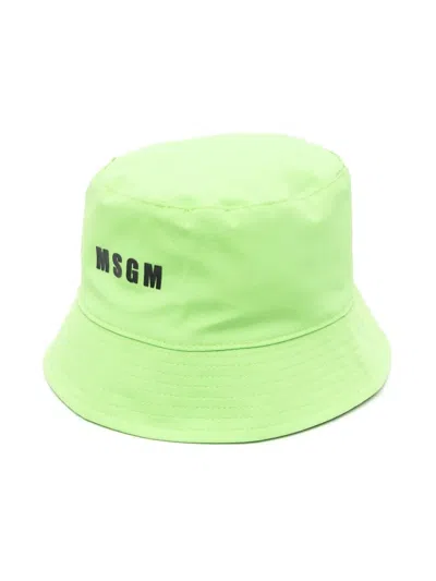 Msgm Babies' Embroidered-logo Bucket Hat In Green