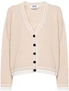 Msgm Embroidered-logo Cardigan In Neutrals