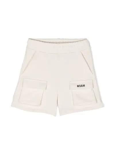 Msgm Kids' Embroidered-logo Cargo Shorts In White