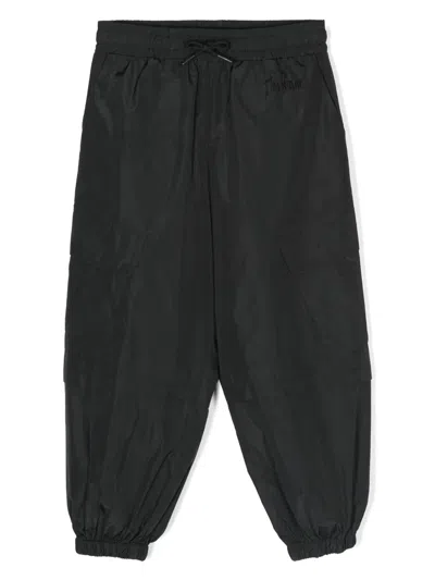 Msgm Kids' Embroidered-logo Cargo Trousers In Black