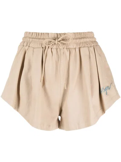 MSGM EMBROIDERED-LOGO COTTON SHORTS