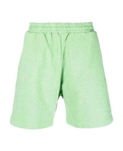 Msgm Embroidered Logo Cotton Shorts In Green