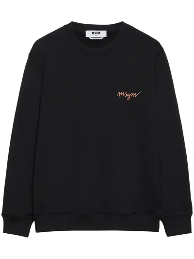Msgm Embroidered-logo Cotton Sweatshirt In Black