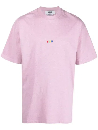 Msgm Embroidered-logo Cotton T-shirt In Rosa