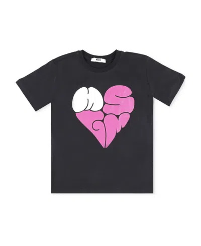 Msgm Embroidered-logo Cotton T-shirt In Black