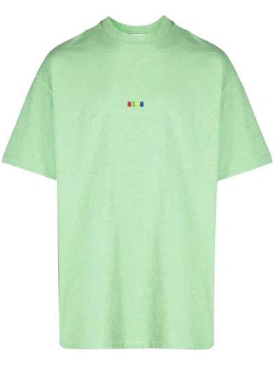 Msgm Embroidered-logo Cotton T-shirt In Green