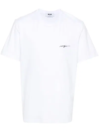 Msgm Cotton Crew Neck T-shirt With Short Sleeves In White