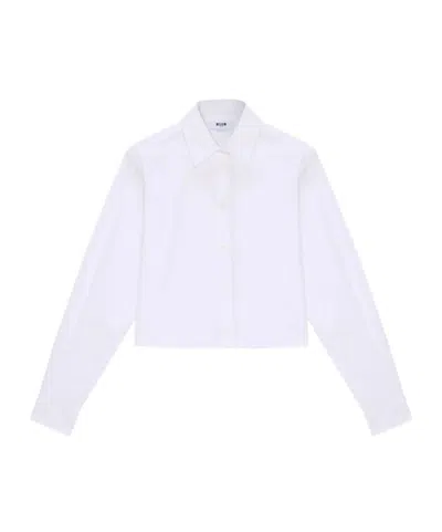 Msgm Embroidered Logo Cropped Shirt In White