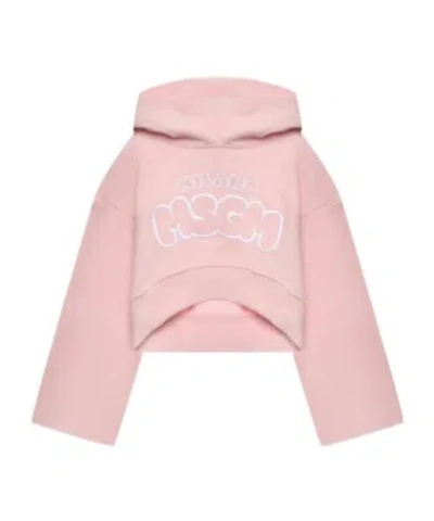 Msgm Embroidered Logo Hooded Sweater In Pink