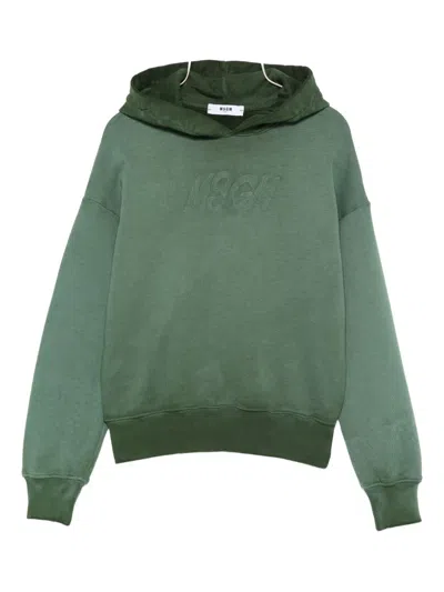 Msgm Kids' Embroidered-logo Hoodie In Green