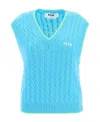 Msgm Embroidered-logo Knit Vest In Blue