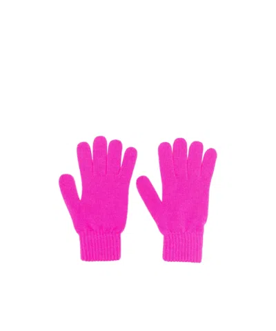 Msgm Embroidered-logo Knitted Gloves In Pink
