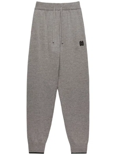 Msgm Embroidered-logo Knitted Track Pants In Grey