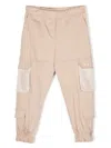 Msgm Embroidered-logo Mesh-panelling Trousers In Neutrals