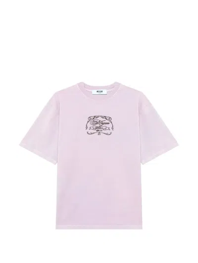 Msgm Embroidered Logo Oversized-fit T-shirt In Purple