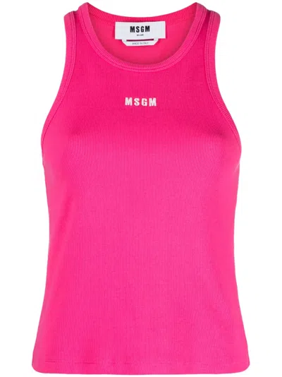 MSGM EMBROIDERED-LOGO RIBBED TANK TOP