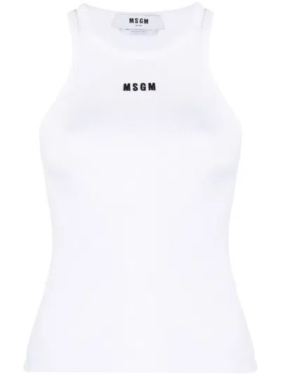 MSGM EMBROIDERED-LOGO RIBBED TANK TOP