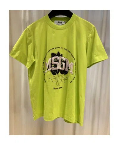 Msgm Embroidered Logo Short-sleeved T-shirt In Green