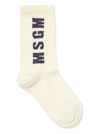 Msgm Kids' Embroidered-logo Socks In Neutral