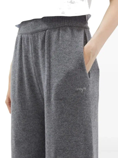 Msgm Embroidered-logo Straight-leg Trousers In Grey