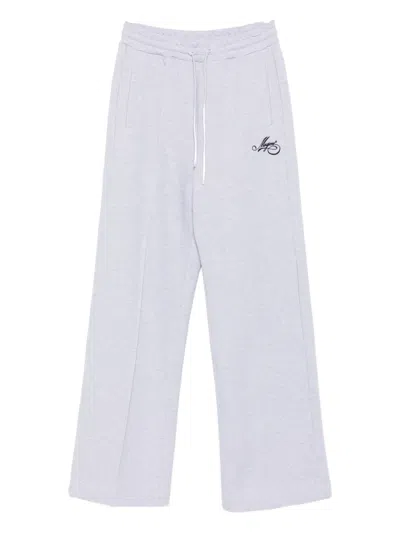 Msgm Embroidered-logo Sweatpants In Gray
