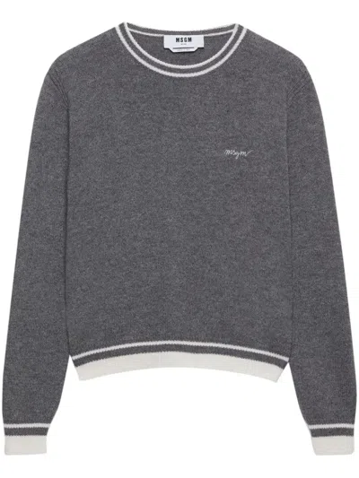 Msgm Wool Blend Knit Crewneck Sweater In 深灰色