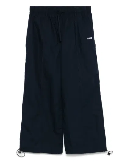 Msgm Kids' Embroidered-logo Track Pants In Blue