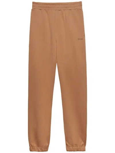 Msgm Embroidered-logo Track Pants In Brown