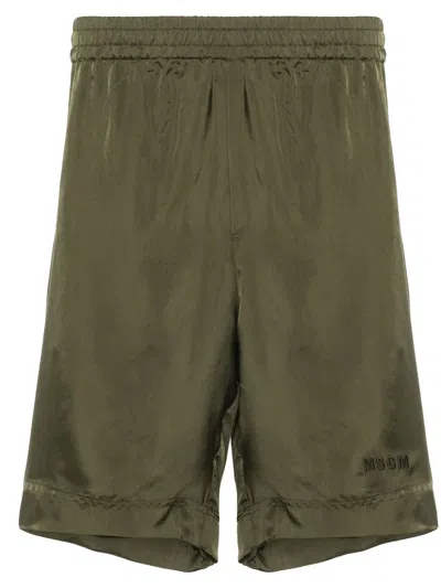 Msgm Embroidered-logo Track Shorts In Green
