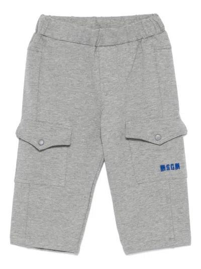 Msgm Babies' Embroidered-logo Trousers In 101